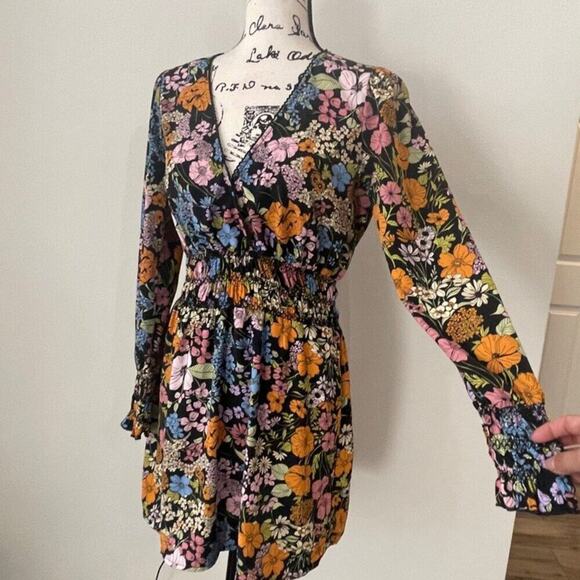 Anthropologie WAYF Dress BLack floral Smocked Fall Sz S Aesthetic Cottage Core - Picture 11 of 16